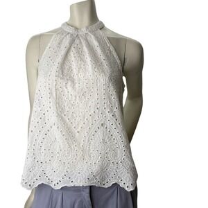 Guilty White 100% Cotton Women's Halter  Blouse Size Large  Sleeveless Collar